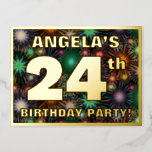 [ Thumbnail: 24th Birthday Party: Bold, Colorful Fireworks Look Postcard ]