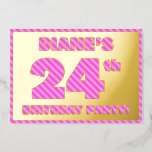 [ Thumbnail: 24th Birthday Party — Bold, Fun, Pink Stripes # 24 Invitation ]