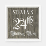 [ Thumbnail: 24th Birthday Party — Fancy Script, Faux Wood Look Napkins ]