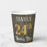 [ Thumbnail: 24th Birthday Party — Faux Gold & Faux Wood Looks Paper Cups ]