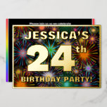 [ Thumbnail: 24th Birthday Party — Fun, Colorful Fireworks Look Invitation ]