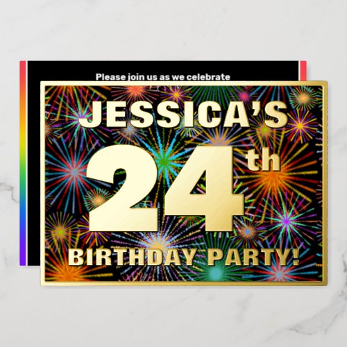 24th Birthday Party  Fun Colorful Fireworks Look Foil Invitation