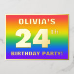 [ Thumbnail: 24th Birthday Party: Fun, Colorful Rainbow Pattern Invitation ]