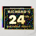 [ Thumbnail: 24th Birthday Party — Fun, Colorful Stars Pattern Invitation ]