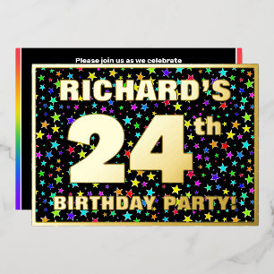 24th Birthday Party — Fun, Colorful Stars Pattern Foil Invitation