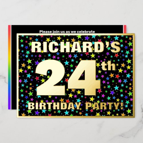24th Birthday Party  Fun Colorful Stars Pattern Foil Invitation