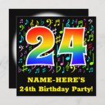 [ Thumbnail: 24th Birthday Party: Fun Music Symbols, Rainbow 24 Invitation ]