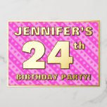 [ Thumbnail: 24th Birthday Party — Fun Pink Hearts and Stripes Invitation ]