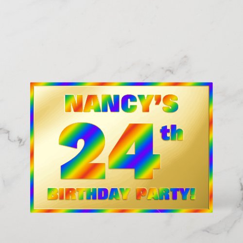 24th Birthday Party  Fun Rainbow Spectrum 24 Foil Invitation