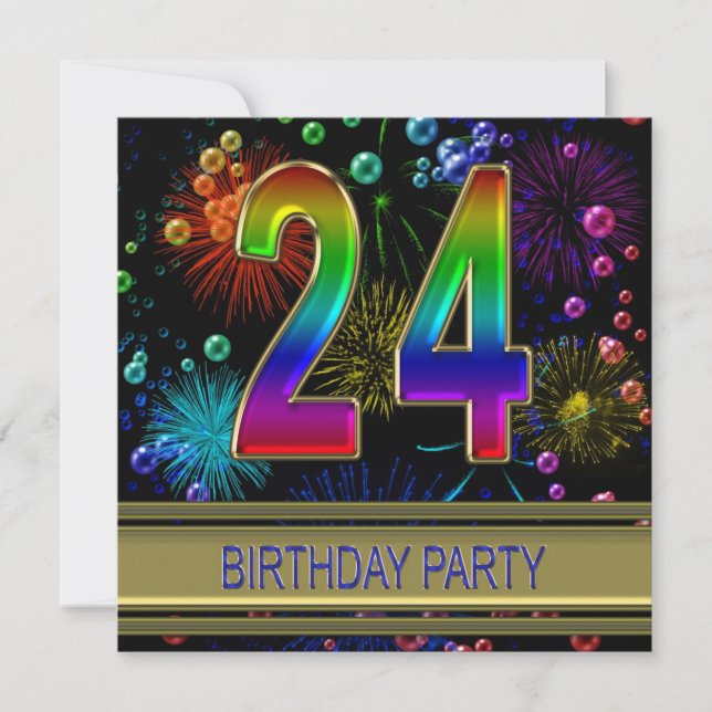 24th Birthday party Invitation with bubbles (Front)