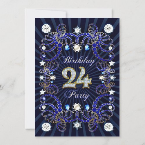 24th birthday party invite with masses of jewels