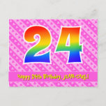 [ Thumbnail: 24th Birthday: Pink Stripes & Hearts, Rainbow 24 Postcard ]