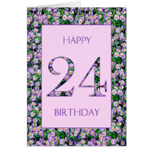 24th Birthday Purple Daisies Cards