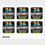 [ Thumbnail: 24th Birthday: Rainbow “24”; Custom Photos & Name Sticker ]