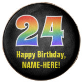 24th Birthday - Rainbow Spectrum Pattern Number 24 Chocolate Covered Oreo (Front)