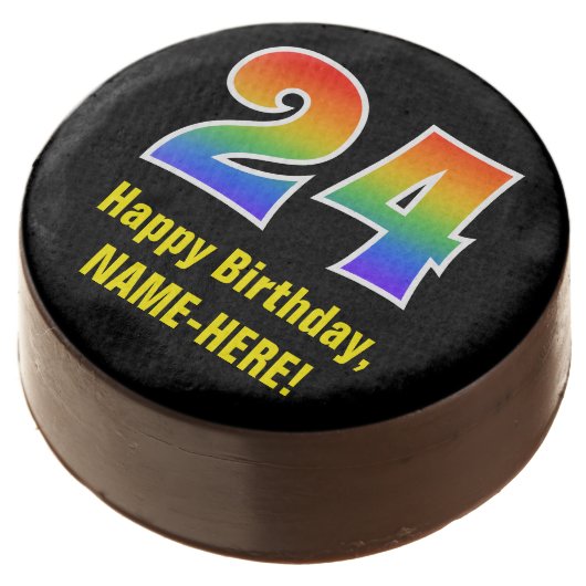 24th Birthday - Rainbow Spectrum Pattern Number 24 Chocolate Covered Oreo (Angled)