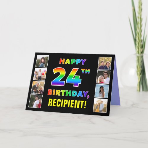 24th Birthday Rainbow Text Custom Photos  Name Card
