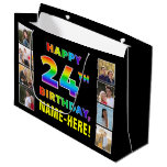 [ Thumbnail: 24th Birthday: Rainbow Text, Custom Photos & Name Gift Bag ]