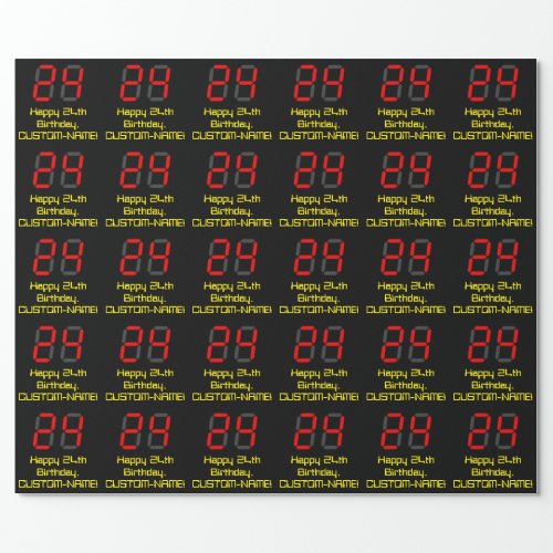 24th Birthday Red Digital Clock Style 24  Name Wrapping Paper