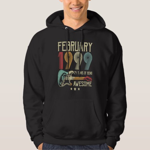 24th Birthday Retro Guitar  February 1999 24 Years Hoodie