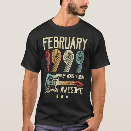 24th Birthday Retro Guitar  February 1999 24 Years T_Shirt