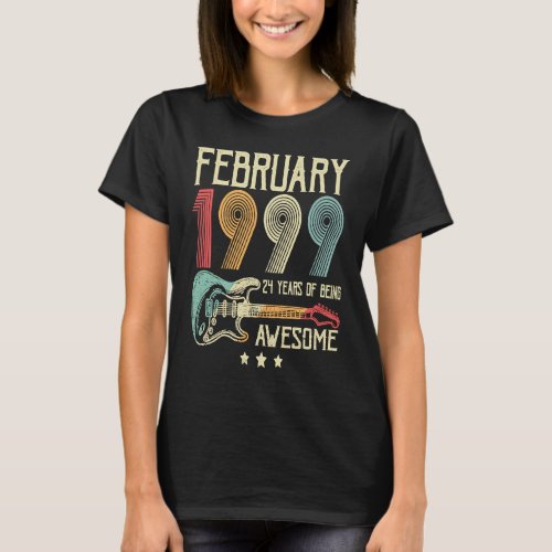 24th Birthday Retro Guitar  February 1999 24 Years T_Shirt