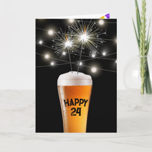 24th Birthday Sparkler In Beer Glass   Card (Front)