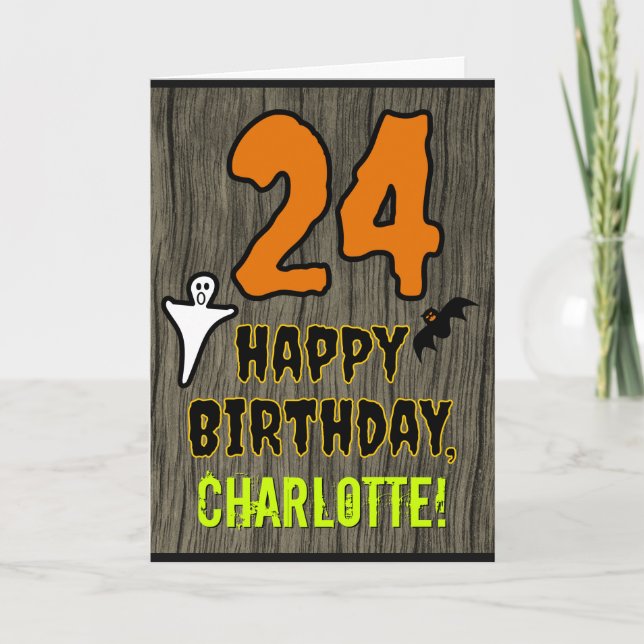 24th Birthday: Spooky Halloween Theme, Custom Name Card (Front)