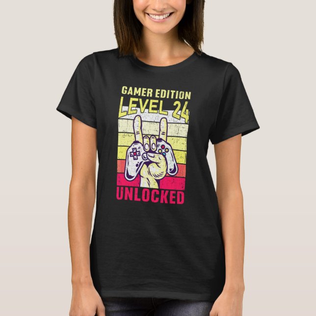 24th Birthday Video Gamer Edition Level 24 Unlocke T-Shirt (Front)