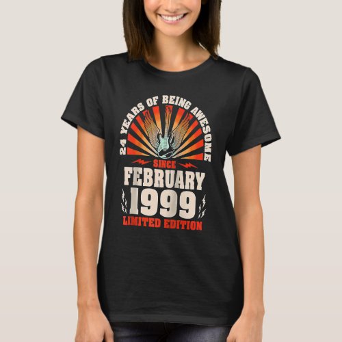 24th Birthday Vintage Guitarist Guitar February 19 T_Shirt