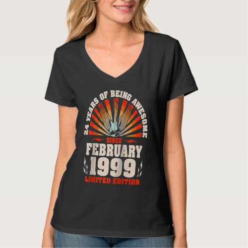 24th Birthday Vintage Guitarist Guitar February 19 T_Shirt