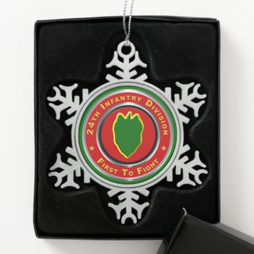 24th Infantry Division  Snowflake Pewter Christmas Ornament