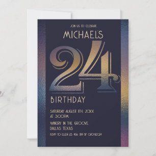 24th modern dark purple and gold birthday invitation