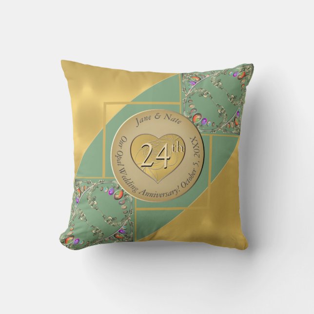 24th Opal Anniversary + Photo Throw Pillow (Front)