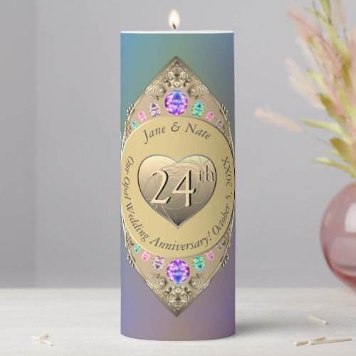 24th Opal Wedding Anniversary Pillar Candle