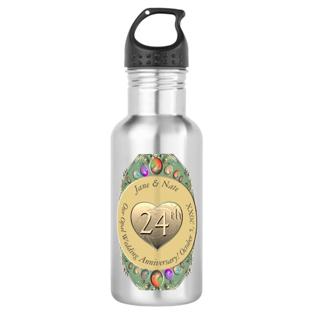 24th Opal Wedding Anniversary Water Bottle (Front)