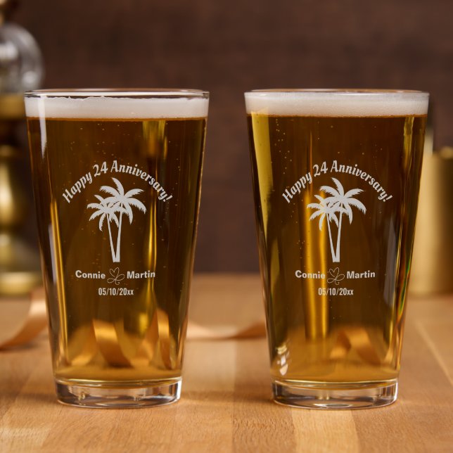 24th Wedding Anniversary Palm Trees  Pint Glass (Party)