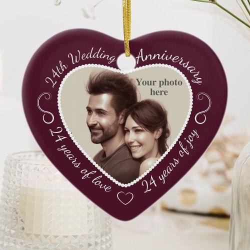 24th Wedding Anniversary Photo Ceramic Ornament