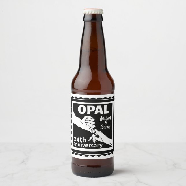 24th wedding anniversary traditional opal beer bottle label (Front)