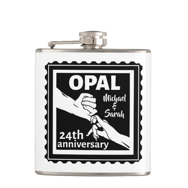 24th wedding anniversary traditional opal flask (Front)