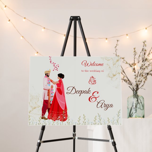 24x18" Indian Wedding Welcome Sign | Hindu (In Situ (Stand))