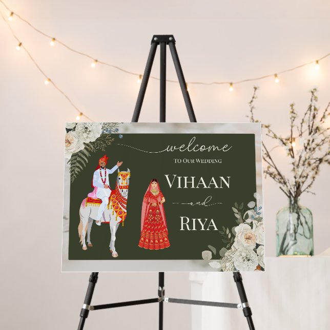 24x18" Indian Wedding Welcome Sign | Hindu (In Situ (Stand))