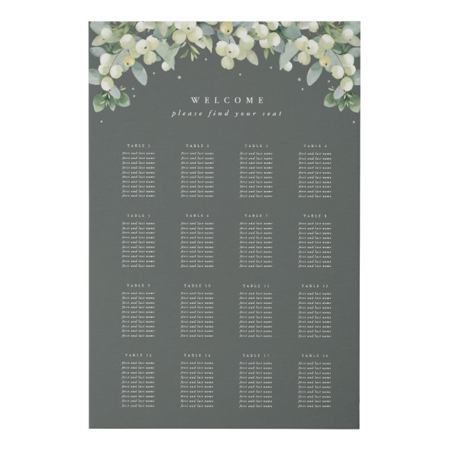 24x36" 16 Tables of 10 Seating Chart Faux Canvas Print (Front)