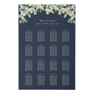 24x36" 16 Tables of 10 Seating Chart Faux Canvas Print