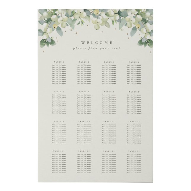 24x36" 16 Tables of 10 Seating Chart Faux Canvas Print (Front)