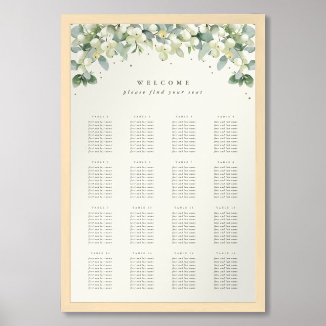 24x36" 16 Tables of 10 Seating Chart Poster (Framed Front)