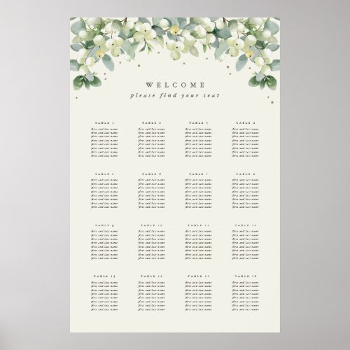 24x36 16 Tables of 8 Seating Chart Poster