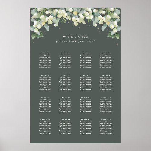 24x36 16 Tables of 8 Seating Chart Poster