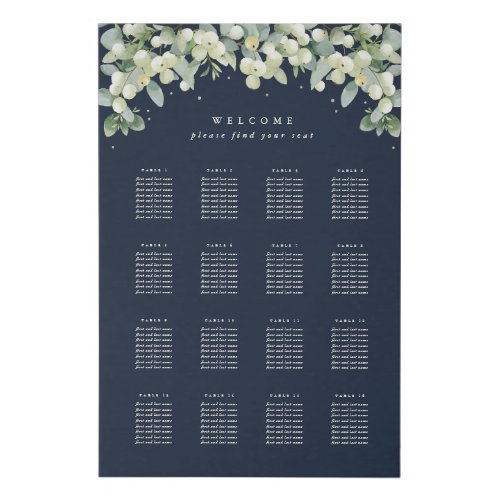 24x36 16 Tables of 8 Wedding Seating Chart Faux Canvas Print