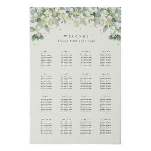 24x36 16 Tables of 8 Wedding Seating Chart Faux Canvas Print